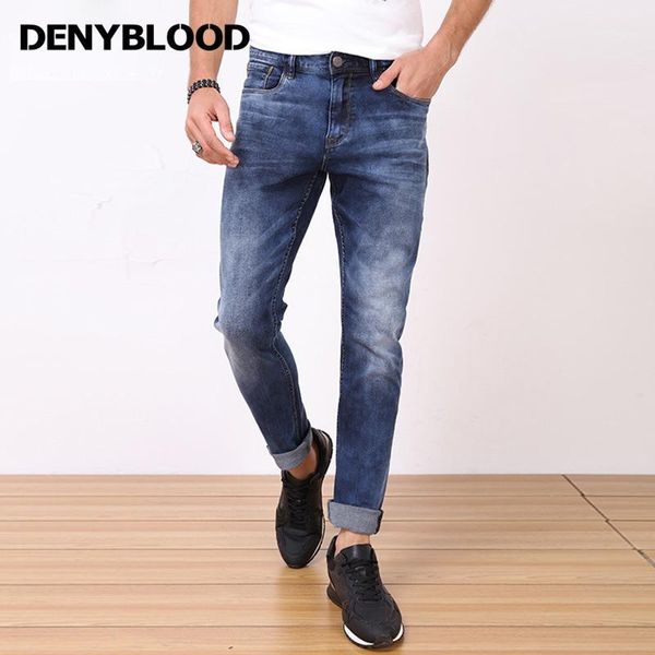 

plus size 28-42 denyblood jeans mens high stretch denim slim jeans snow wash classic style casual pants fashion trouser 71011, Blue