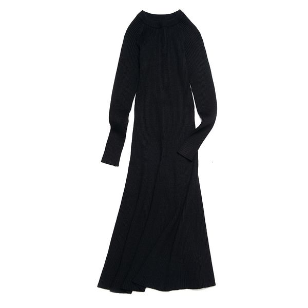 

2021 new thick warm women winter long slim rib knitted dress autumn o-neck mid-calf femme sweater dresses tfk3, Black;gray