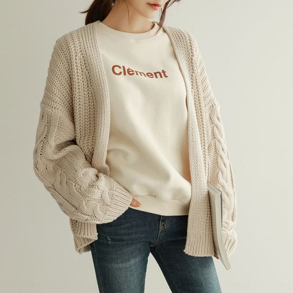 

spring and autumn korean versatile cardigan t-shirt woolsweater woolsweater jacket women's loose coarse wool twist chic style t-shirt w, White;black