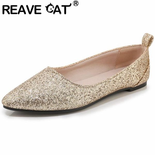 

похищать cat женщина весна осень сияющий плоский остроконечные toe низкие квадратные каблуки скольжение на узелок блеск большой размер 34-46, Black