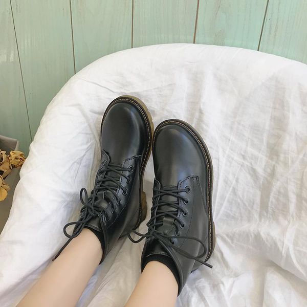 

lace up boots brand women's shoes summer booties flat heel round toe low heels booties fashion black mid calf lolita ladies