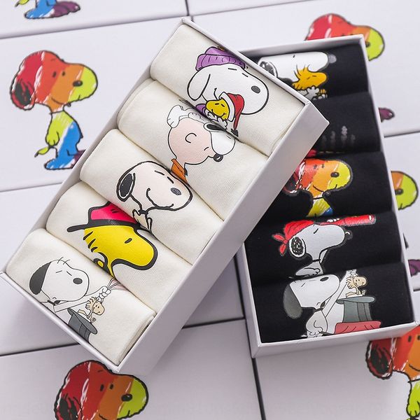 

snoopy gift box printed shallow spring and summer children combed cotton korean boat sockssocks and socksversion ins cute cartoon boat socks, Black