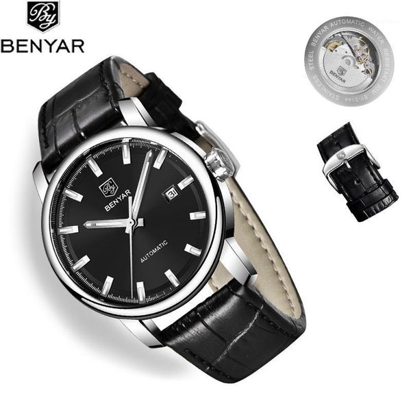 

benyar 2020 new men's watches automatic watch men black watch mechanical wristwatch mens relogio masculino1, Slivery;brown