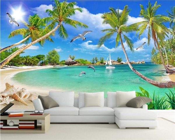 Beibehang Kundenspezifische Tapete HD Liebe Meer Mittelmeer Stil Coconut Tree TV Wände Home Decor Wohnzimmer Schlafzimmer 3d