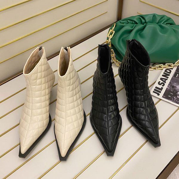 

2021 female new fashion ankle thin foot shoes heels lingge tissue boots udi2, Black