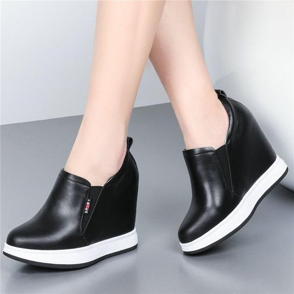 

fashion sneakers women genuine leather wedges high heels ankle boots female comfortable travel shoes platform pumps casual shoes1, Black