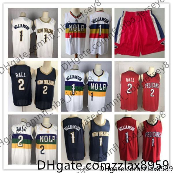

mens new throwback jersey zion 1 williamson lonzo orleans nba 2 ball basketball shorts pelicans basketball jerseys, Black;red