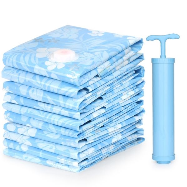 

vacuum storage bag vacuum compressed bag with hand pump blanket clothes reusable quilt storage bag 11pcs/set home organizer y200714, Blue;pink