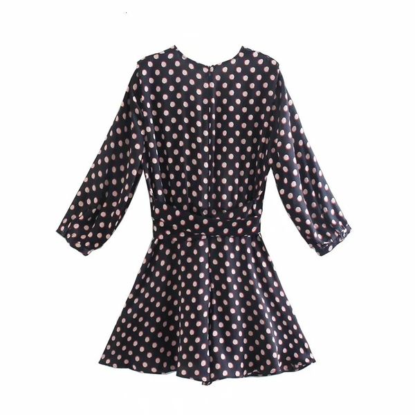

new black pokla dot short women 2021 summer fashion belt long sleeve playsuit female vintage elegant jumpsuit tgjs, Black;white