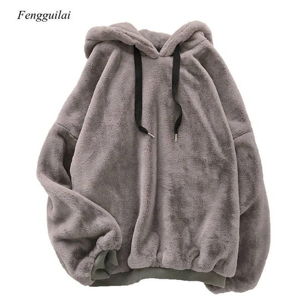 

autumn winter coats soild sweet hooded women harajuku loose casual warm hoodies ladies fleece flannel pullover female sweatshirt, Black