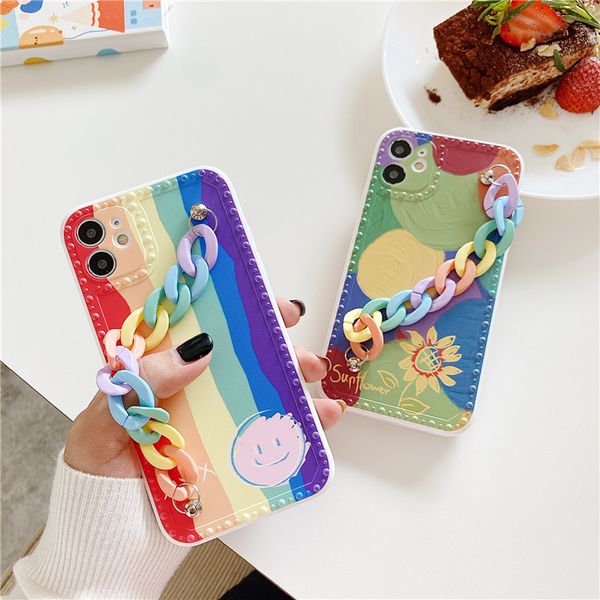 

oil painting rainbow chain wristband mobile phone case for ip12 ip 11 pro 7 8plus soft shell