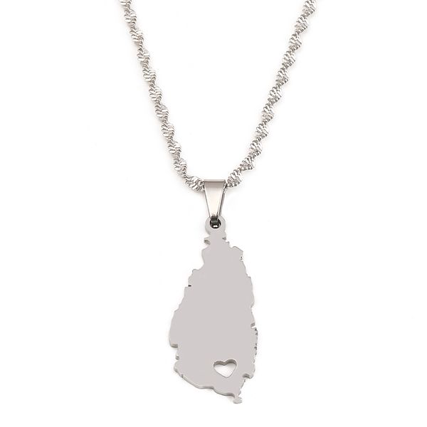 

stainless steel heart saint lucia map necklace for girls gold color st. lucia pendant jewelry, Silver