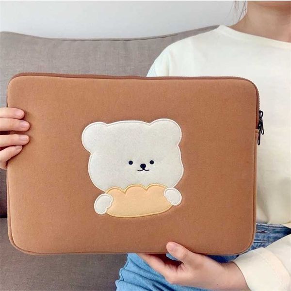 Медведь Чехол планшета 11 Корейский дюймовый пакет для ноутбука для Mac iPad Pro 9.7 10.5 10.8 13 15-дюймовый мультфильм хлеб с медвежом Внутренняя сумка 202211