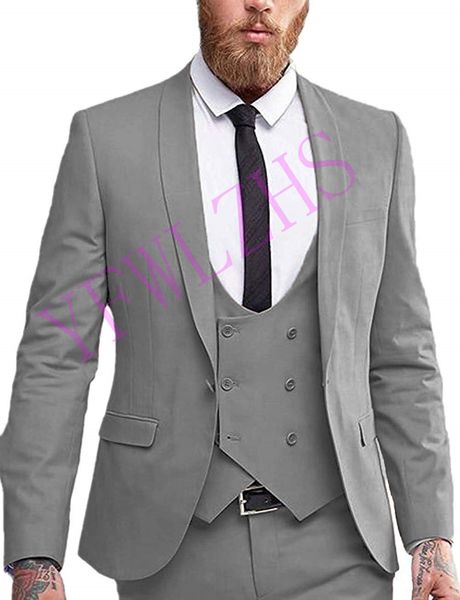 

classic one button wedding tuxedos shawl lapel slim fit suits for men groomsmen suit prom formal suits (jacket+pants+vest+tie) w577, Black;gray
