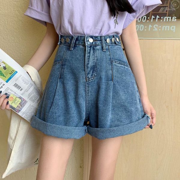 

liberjog summer women cotton denim shorts female straight loose casual short jeans wide-leg streetwear plus size ladies1, White;black