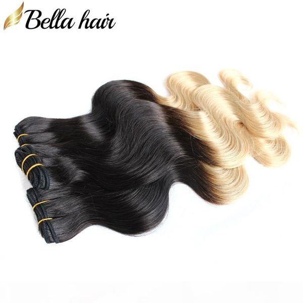 

8a ombre human hair extensions dip dye two tone #t1b #27 color 14"-26" 3pc peruvian body wave hair weft bellahair, Black