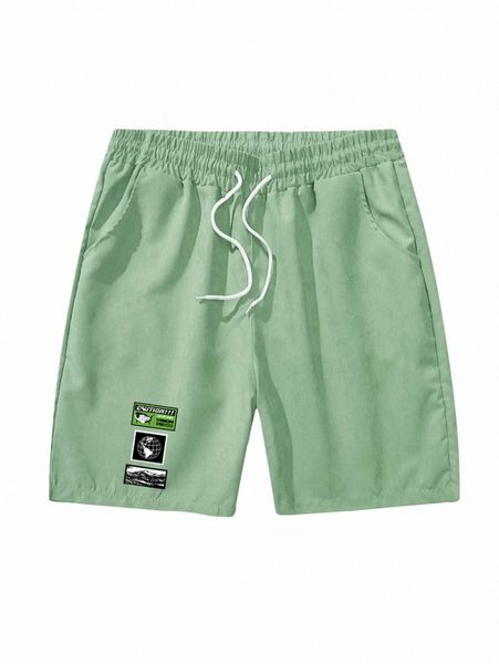 

extended sizes men mountain & earth print drawstring shorts 58v4#, Black