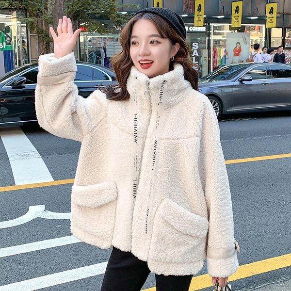 

unua amo 2020 lambswool jacket women thick warm fashion irregular pocket design faux fur teddy coat female yy077a1, Black