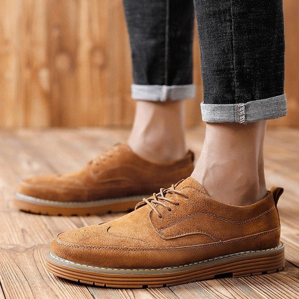 

suede leather outdoor casual shoes sneakers lace up fashion oxfords breathable non-slip walking shoes men flats loafers footwear #q37l