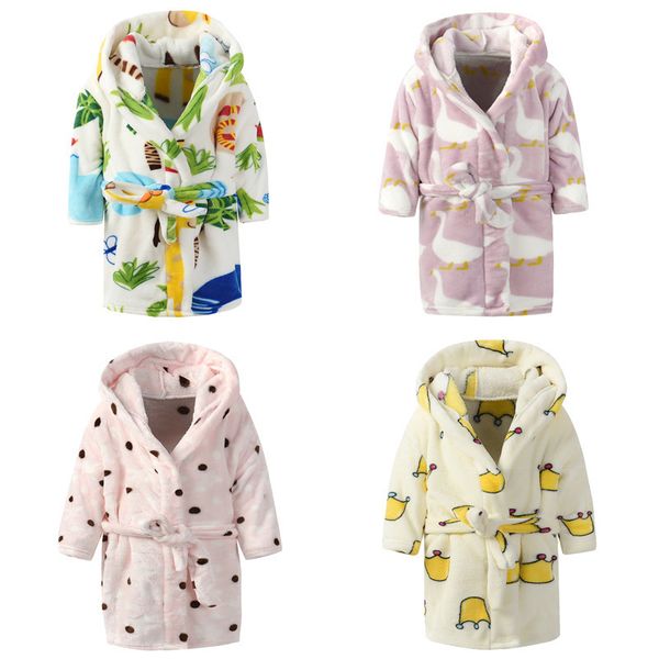 

children's robe flannel baby bathrobe long sleeve hooded kids bath robe lovely cartoon animal child boy girls pajamas night gown y20070, Blue;red