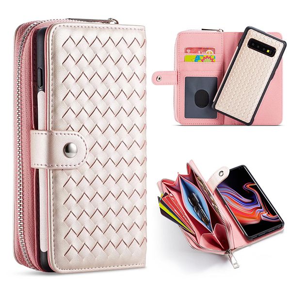 

zipper wallet case cover for samsung galaxy note 20 10 9 8 s20 ultra s7 edge s8 s9 10e plus woven pattern 2in1 pu leather bags