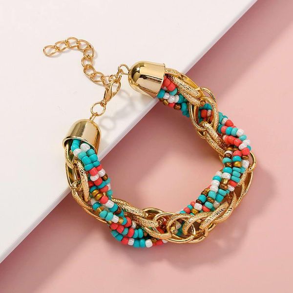 

ethnic woven rice beads bracelet gold link chain wrap bracelet unique jewelry pulsera mujer, Golden;silver