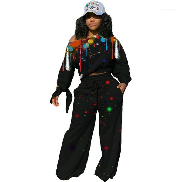 

designer splash ink designer womens tracksuits casual crew neck two piece set womens clothing loose fashion, White