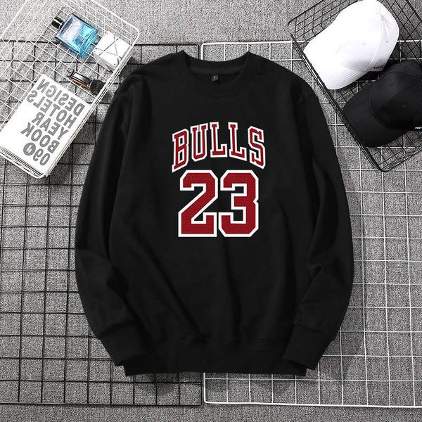 

owen basketball sweater men's round neck hoodless autumn and winter style plush thickened no.23 jumpman fashion brand without cap, Black