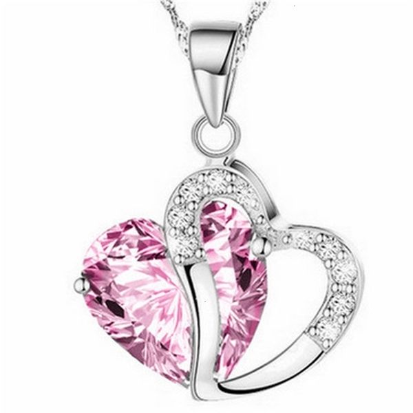 

crystal silver women pendant fashion chain rhinestone heart necklace jewelry 10 color length 17.7\pal8