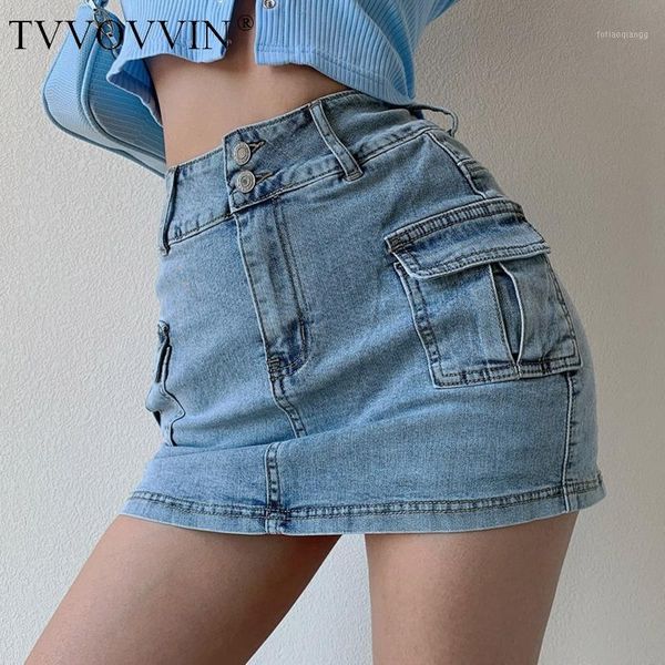 

tvvovvin plus size blue american high waist slimming side pocket workwear denim mini skirt tight hip big pocket women rqtd1