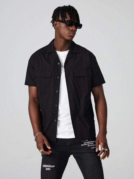 

men solid flap pocket shirt 03dh#, White;black