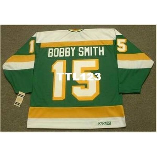 

121 #15 bobby smith minnesota north stars 1981 ccm vintage home hockey jersey or custom any name or number retro jersey, Black