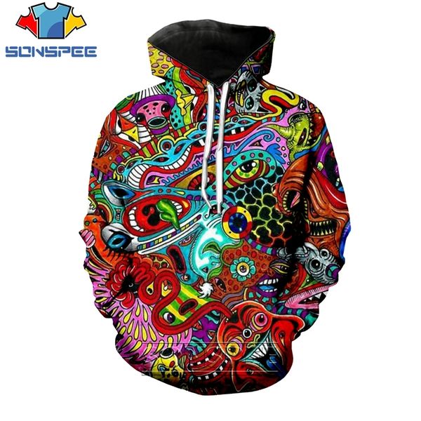 

sonspee 3d print men women long sleeve geometric psychedelic hoodies casual plus size pullover cartoon lion sweatshirt q1225, Black