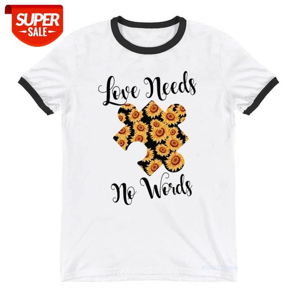 

love needs no words graphic print tshirts women clothes 2021 sunflower t shirt femme valentine's day female t-shirt streetwear #pu4a, White