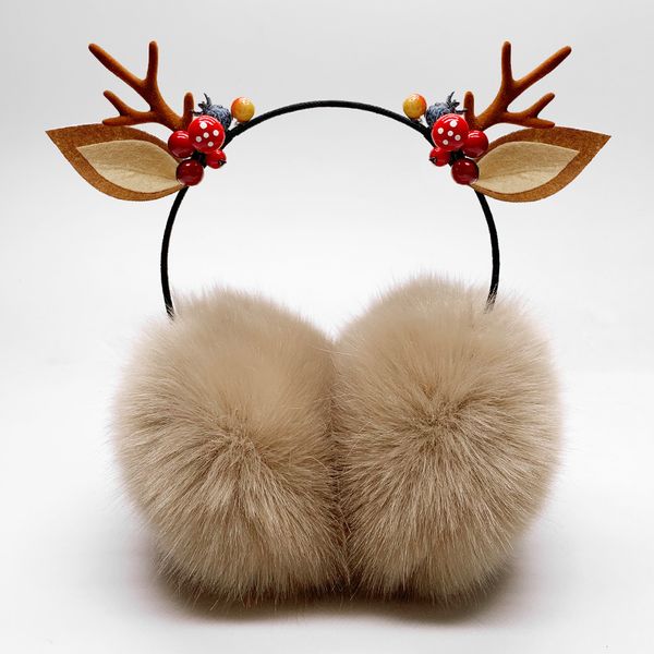 

2021 latest antler band lovely warm female winter earmuff imitation headdress rabbit hair ear cover christmas gift new