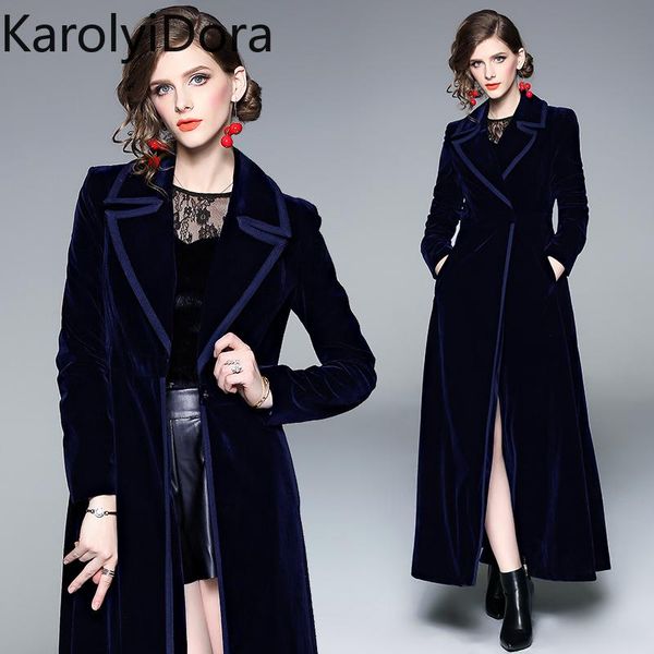 

women's coat winter runway designer women vintage notched collar wrap black velvet maxi coat thick warm long trench outwear, Tan;black