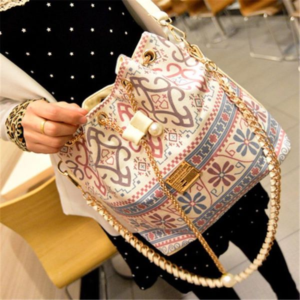 

cross body bag for women 2021 bohemia style canvas drawstring bucket pearl shoulder handbags messenger bags bolsa feminina bolsos