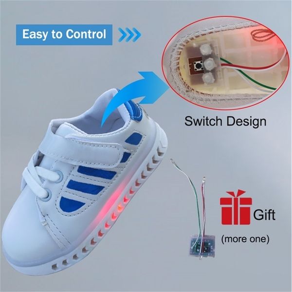 

baby girls boys light up casual led luminous skate lighting kids sneakers for girl boy shoes white y201028, Black