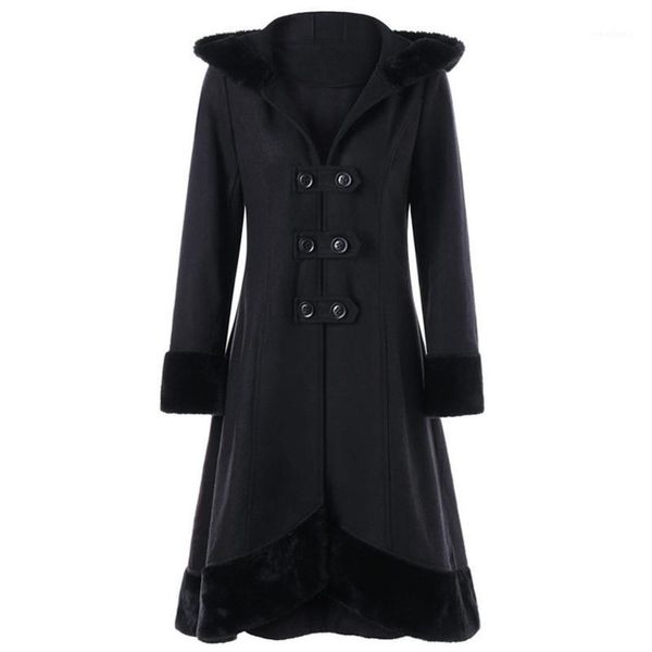 

women's wool & blends fashion women blend female long coat warm winter woolen trench jacket belt hoodie overcoat outwear femme #4n201, Black