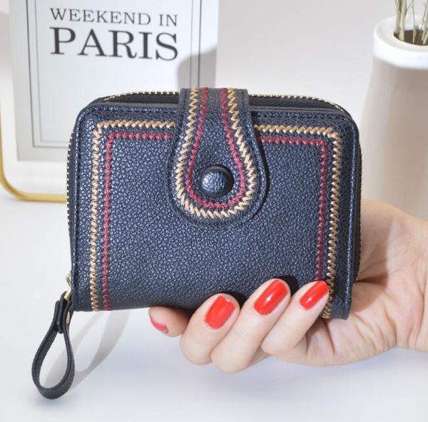 

3pcs women pu plain 2foldable multifunctional embroidery short wallet mix color, Red;black