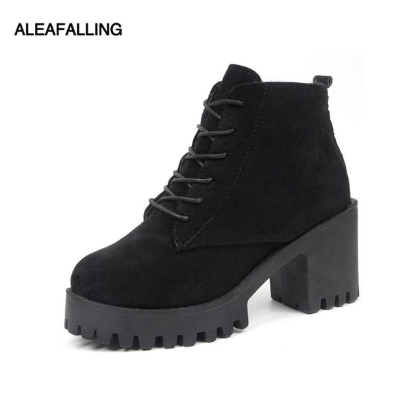 

aleafalling women boots flock college students' shoes lace up zip open street fashion girls' high heel boots women shoes awbt103, Black