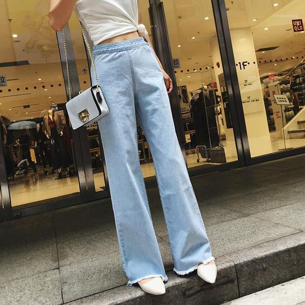 

woman 2020 wide leg pants autumn high waist jeans plus size 5xl denim pant tassel ladies trousers jean femme lwl6641, Blue
