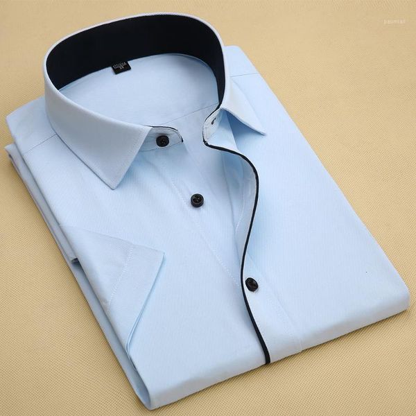 

qmgood dress shirts men 2019 new summer men shirts solid color short sleeve business casual shirt for man1, White;black