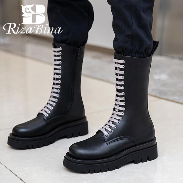 

rizabina размер 34-43 женщины половина короткие сапоги мода молнии обувь женщины толстым дном зимние сапоги повседневная прохладный обувь же, Black