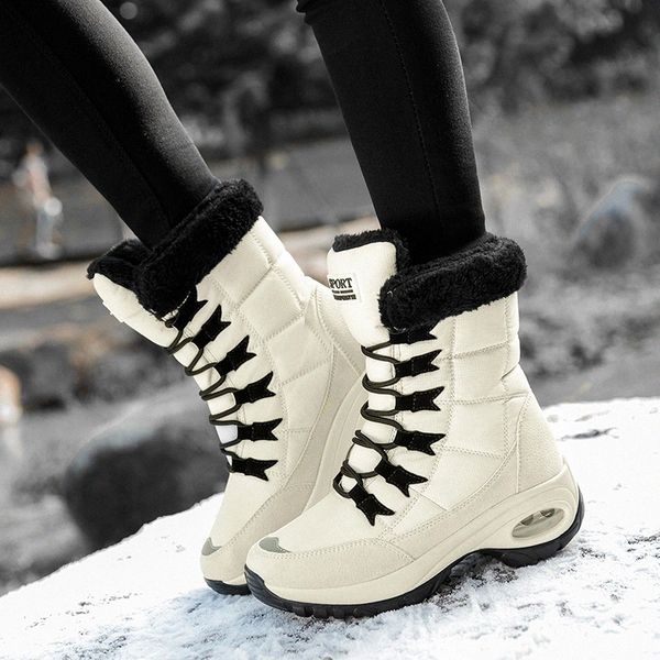 

2020 new quality waterproof winter women boots keep warm mid-calf snow boots ladies lace-up comfortable chaussures femme #te1t, Black