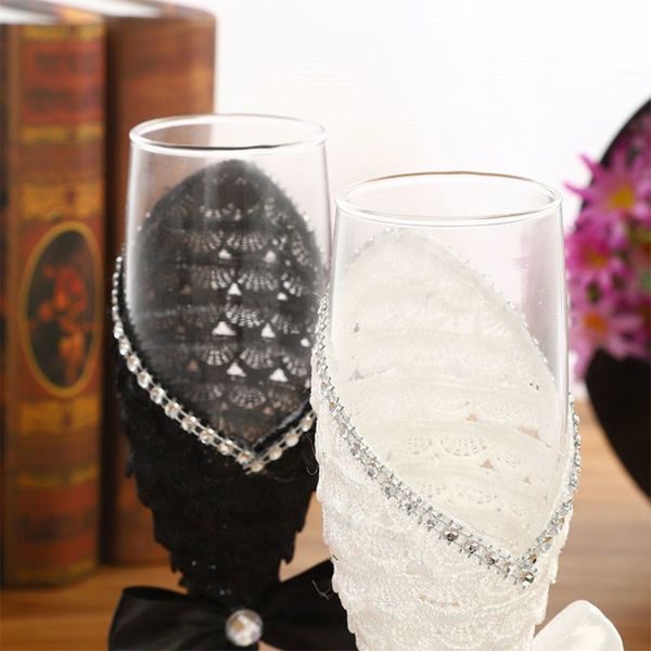 

2pcs set glass creative black white dress crystal wedding champagne glas m89a q1222