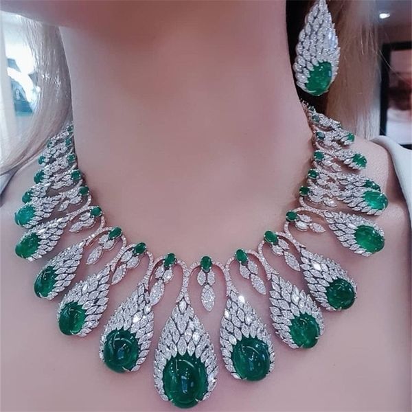 

jankelly 2pcs bridal zirconia necklace for women sets & more dubai nigeria cz crystal wedding jewelry 201222, Slivery;crystal