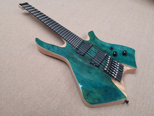 

custom 7 string headless electric guitar, ash wood body tree burl veneer, maple, imported single bridge