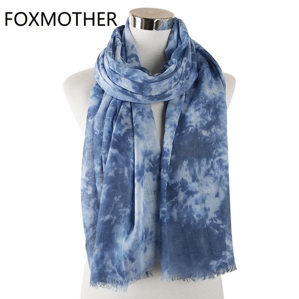 

foxmother new fashion lightweight soft green blue pink tie dye scarf shawl wrap women foulard femme scarves ladies 201018, Blue;gray