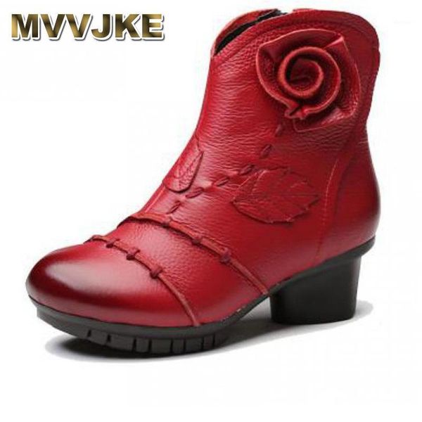 

boots mvvjke mother's winter genuine leather women's shoes med heel ankle1, Black